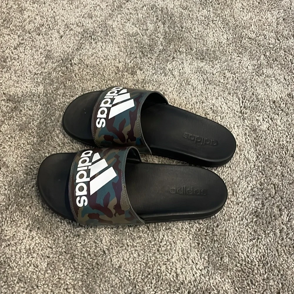 Adidas Green and Black Slide Sandals with Camo Design